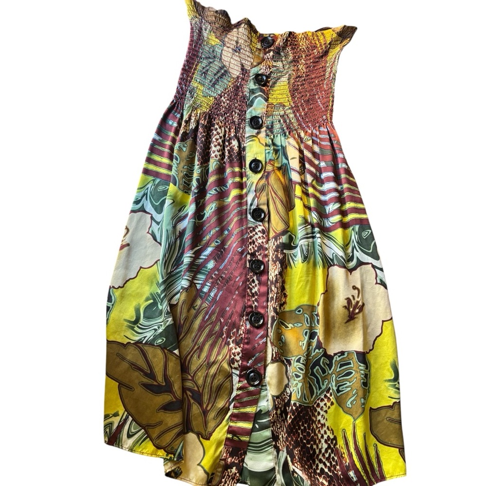 Cache Tropical Floral Strapless Silk ‎ Dress Size XS